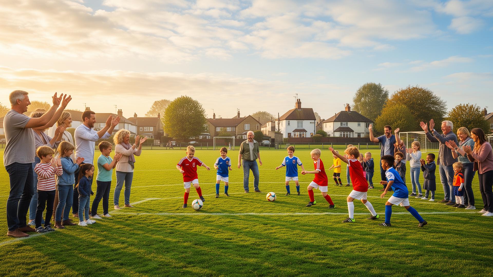 Parents cheering at a grassroots youth football match